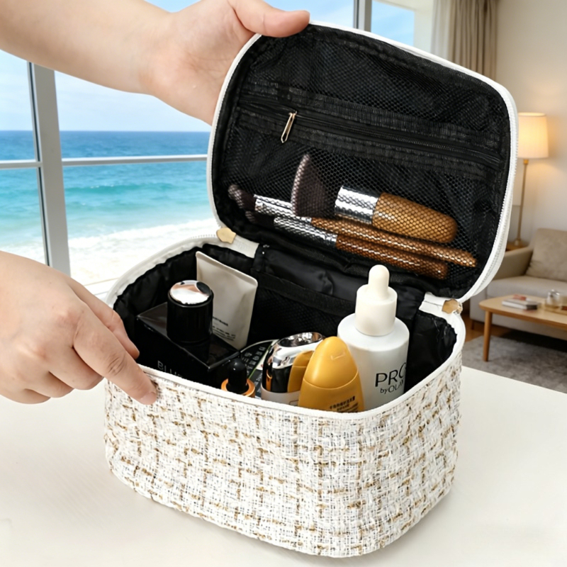 Lid Storage Box, Extra Large Capacity Makeup Bag, Available in Black, Burgundy, White, and Pink. Travel Toiletry Bag, Wash Bag, Organizer Bag for Daily Use or Travel. Comes with a Handy Handle for Easy Carrying. Suitable for Home Use