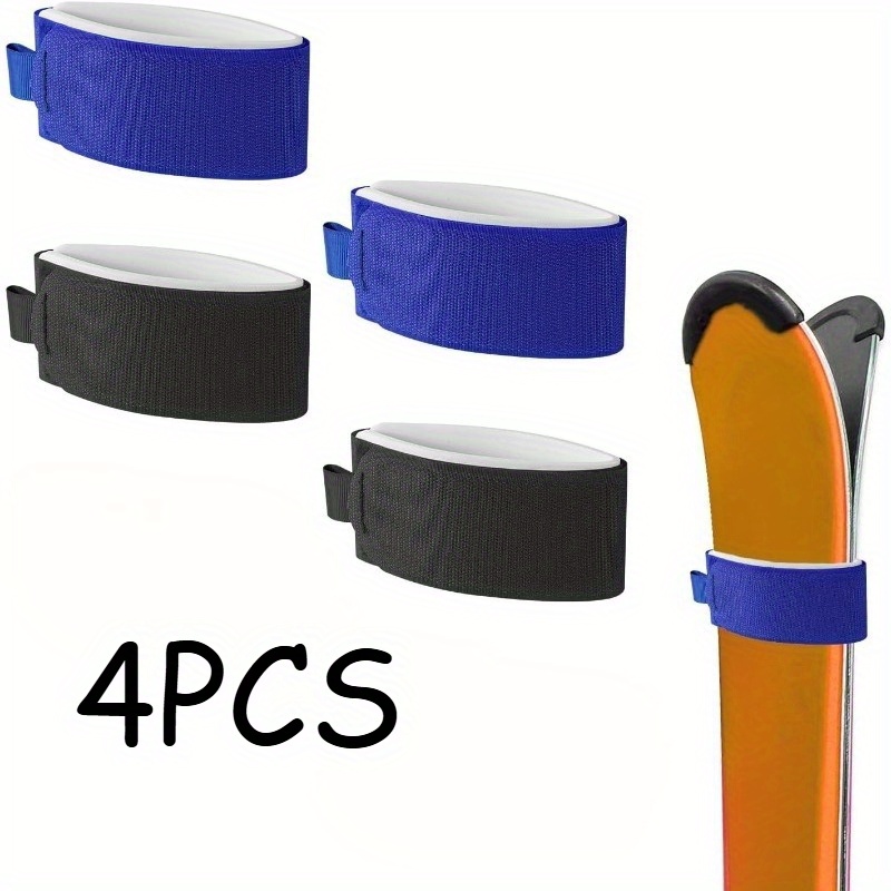 2/4pcs Ski Fastener Straps, Adjustable Ski Wraps Straps Ski Fastener Tape Ski Storage Ties With Protective Pad For Winter Sports Accessories (blue, Black)