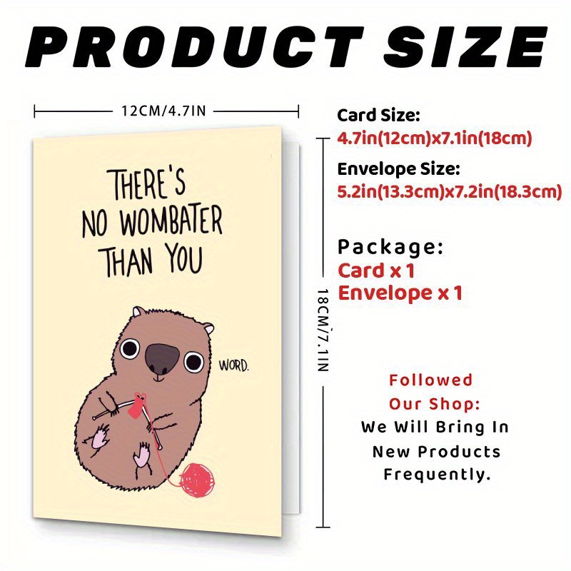 TEMU 1pc Funny Wombat Love Valentine's Day Card Suitable For Him/her - Humorous Wombat Couple With Envelope, Cute Wombat Illustration For Wedding,