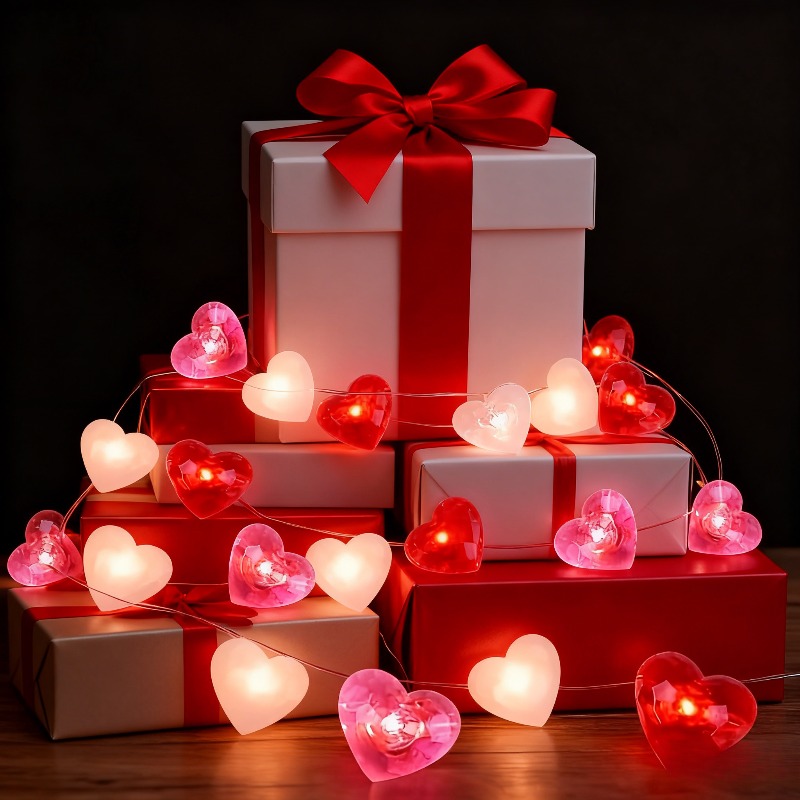 E-shop 200cm/78,74 Zoll 20LED Valentinstag Herzförmige LED-Lichterkette | Rot, Pink, Weiß, Kunststoff, Batteriebetrieben, Ideal für Hochzeiten, Partys,