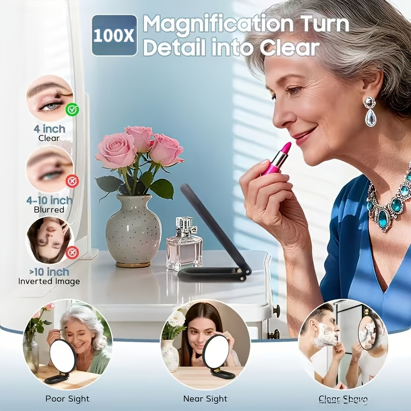 100X Magnification Handheld Double-Sided Makeup Mirror Set