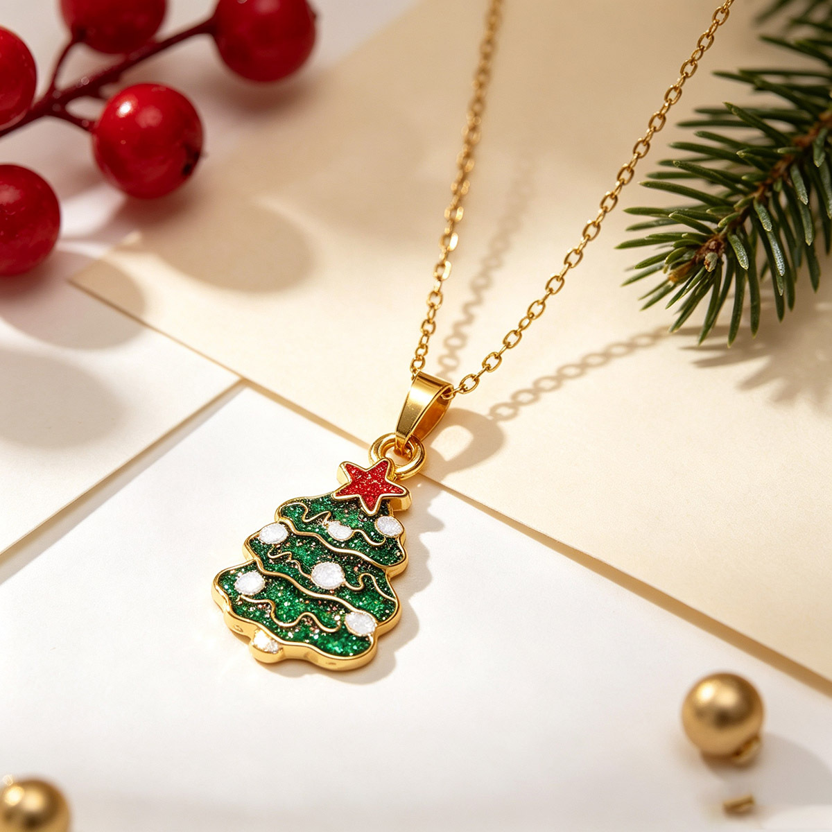 Women's Sparkling Christmas Tree 18K Gold-Plated Necklace
