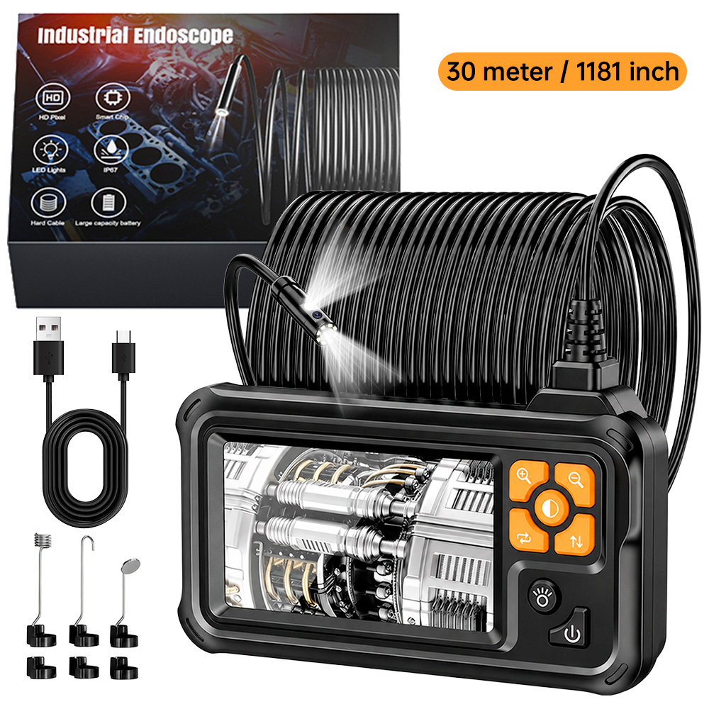 Dual-lens Industrial Endoscope Camera With Light, 4.3-inch High-definition Digital Handheld Sewer Tool With Cable, Inspection Camera With 8 Led Lights, Semi-rigid Cable, Men's Gadget Gift