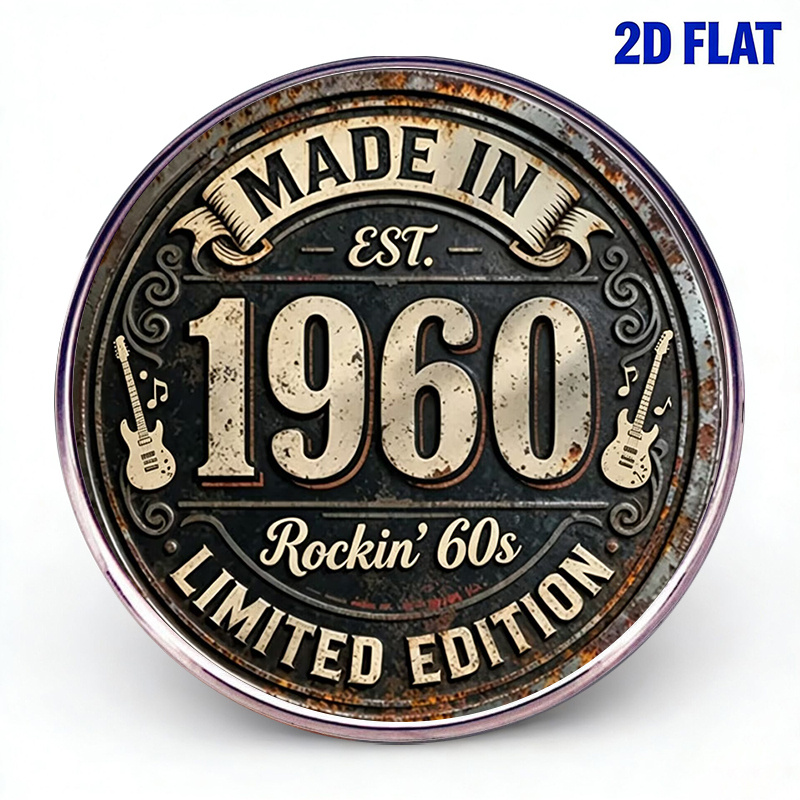 TEMU 2D-Flach, 1 Stück, 2D 1960er Retro-Stil Edelstahl-Brosche Unisex-Mode-Emaille-Abzeichen Reversnadel Limitierte Auflage Cr, 2D-Flach