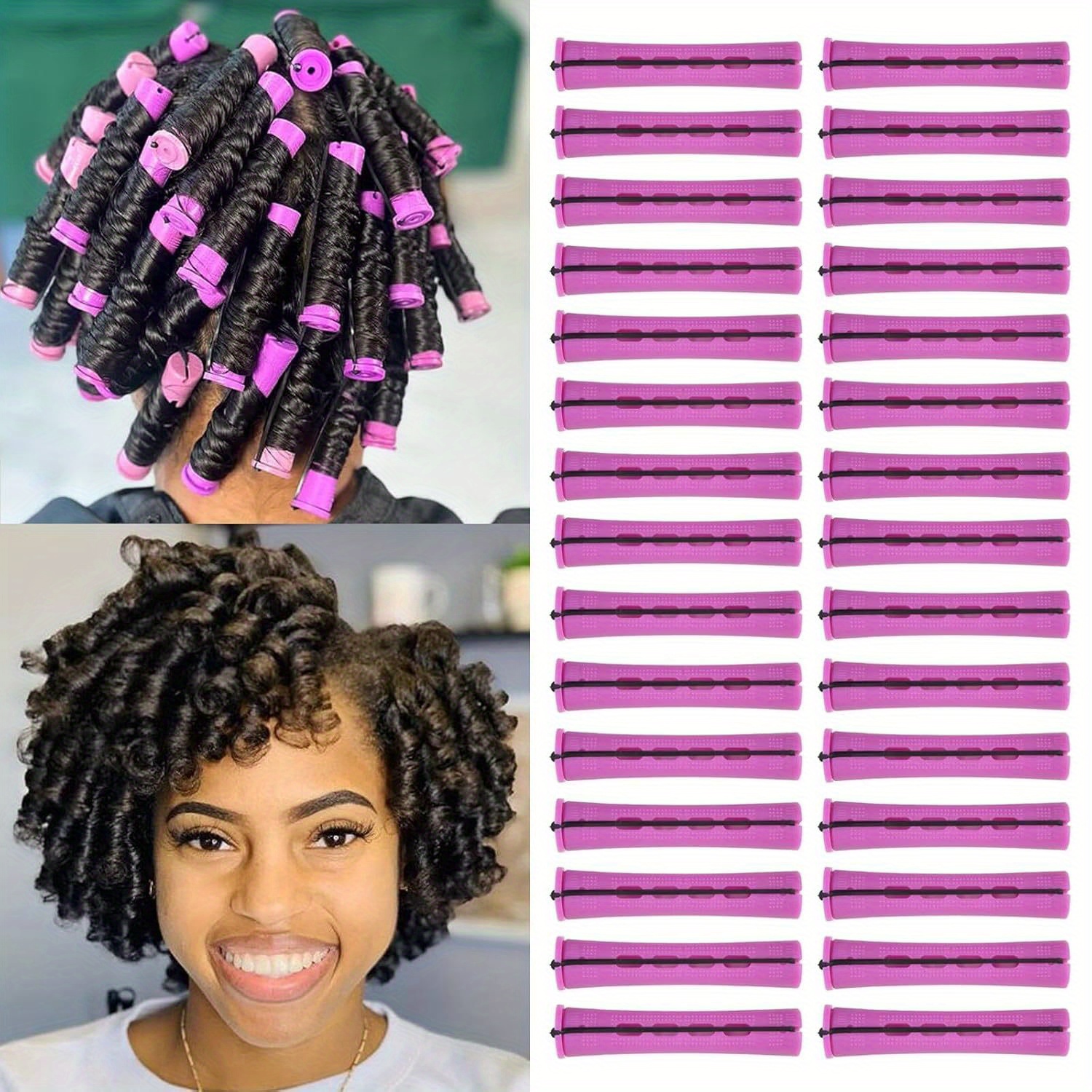 TEMU 40pcs Perm Rods For Short Hair Purple Perm Rods For Long Hair Medium Size Plastic Rods With Elastic Rubber Band Non-slip