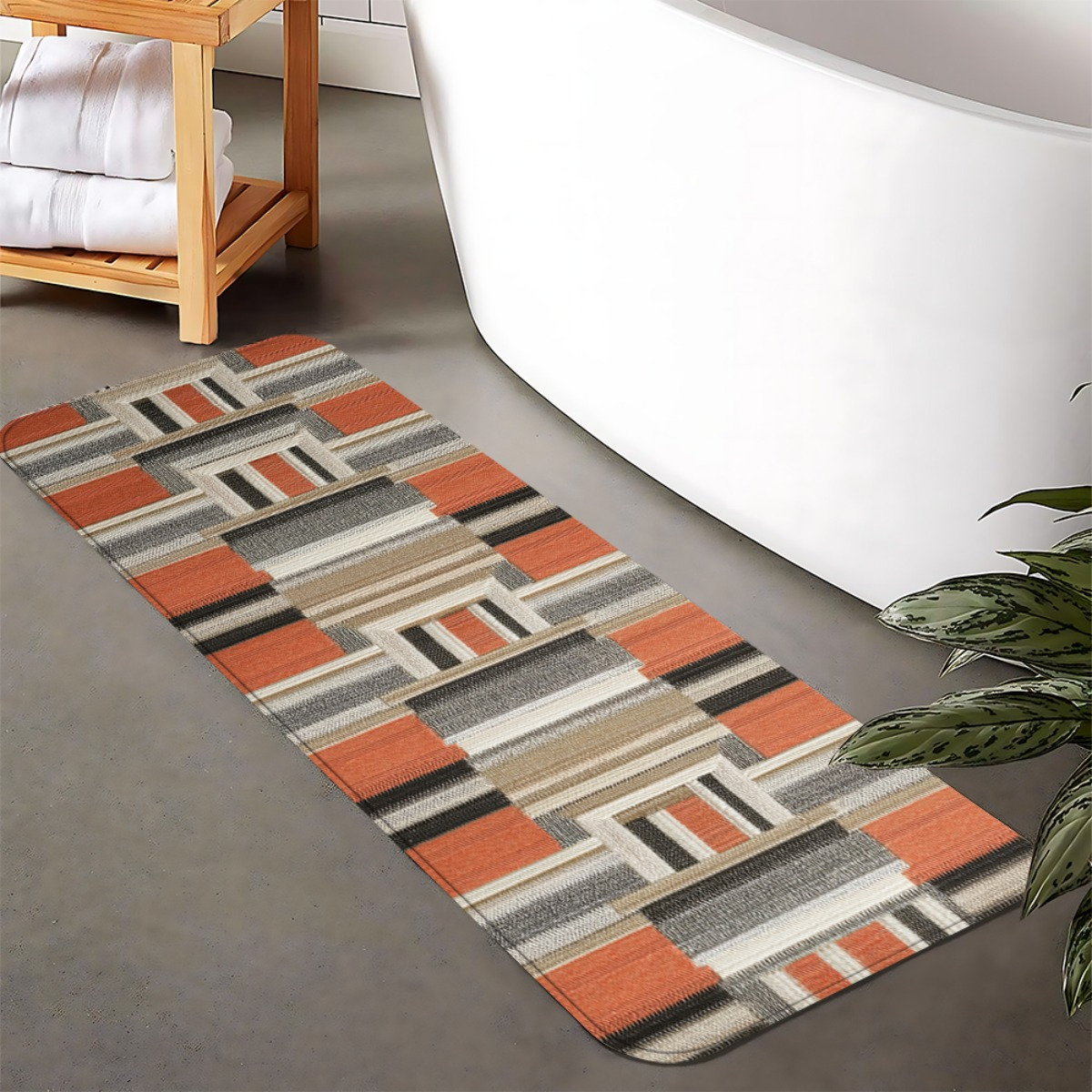 TEMU - 1pc Of Orange And Gray Checkered Geometric Pattern, Suitable For Settings, Home Decoration, Daily Or Festive Atmosphere Decor, Bathroom