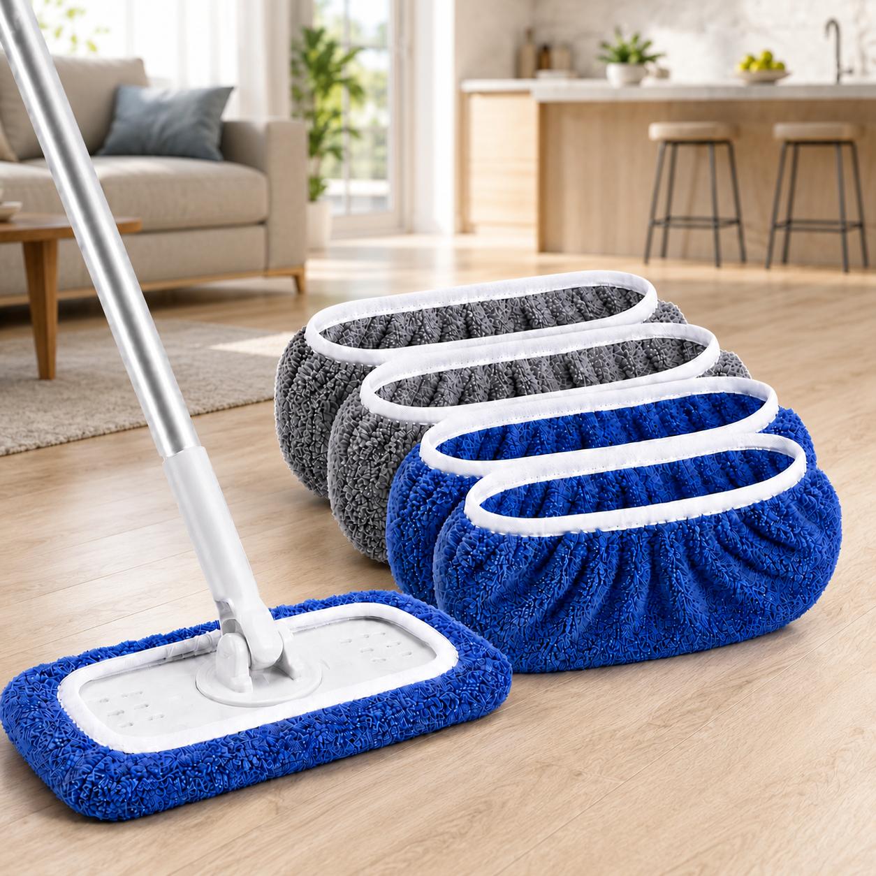 TEMU Lot de 4 tampons de serpillière lavables en microfibre, options bleu-gris/bleu-orange, double usage pour nettoyage humide et sec, chiffons de