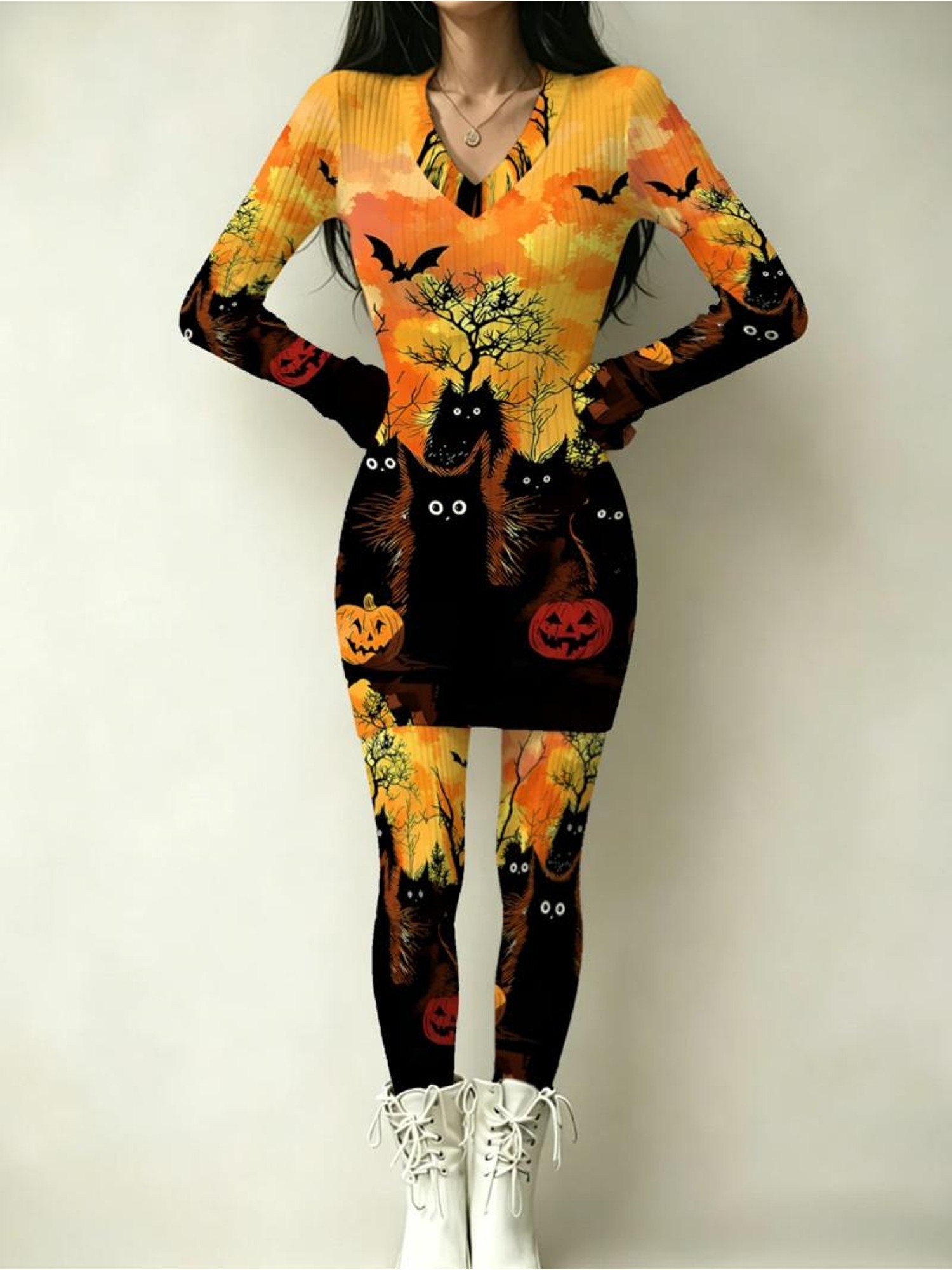 womens for halloween dress set   in assorted colors and   sizes featuring scary   and pumpkin patterns made of soft fabric suitable for halloween parties and cosplay with a spooky  