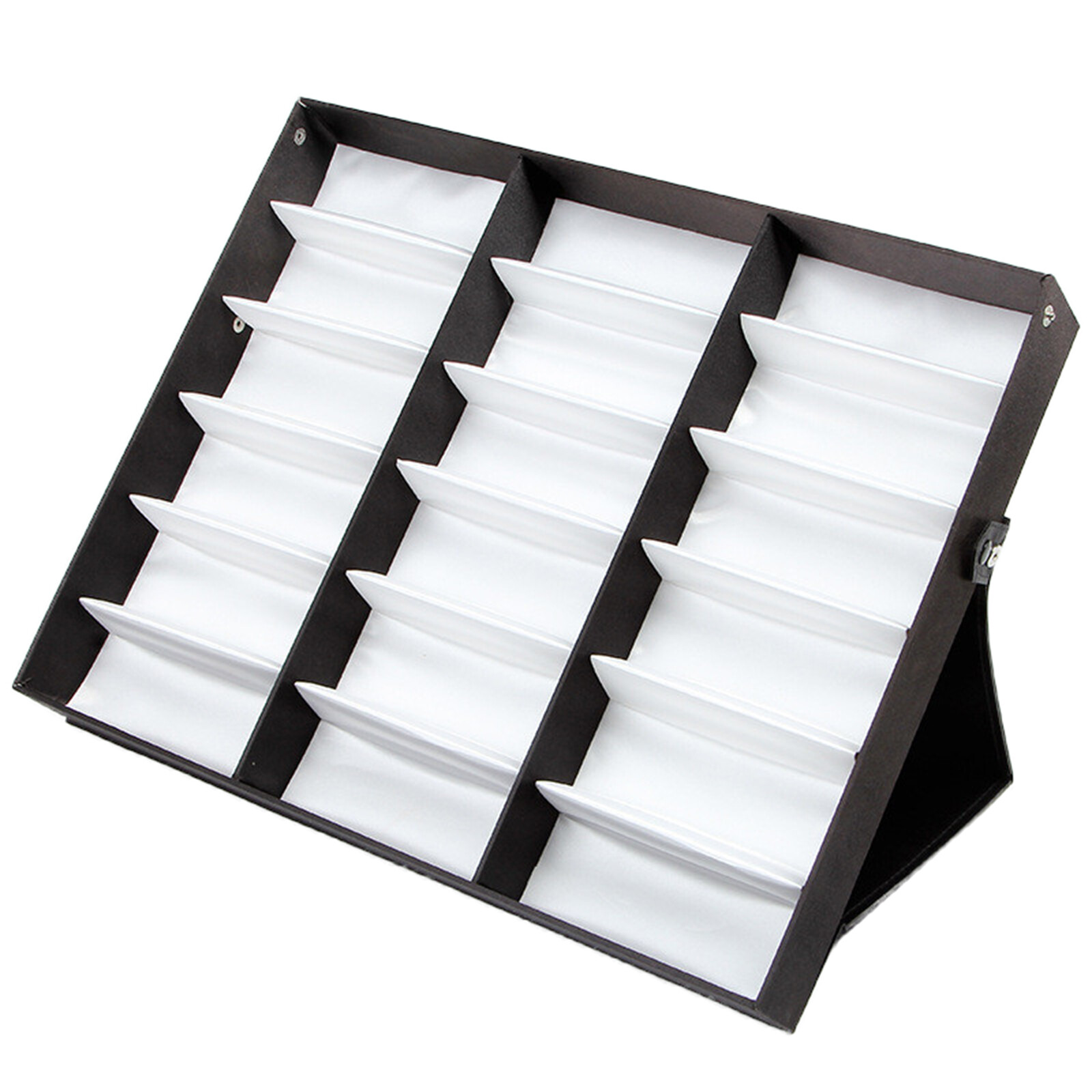 Image of Buruiyoten Side Button Design Glasses Display Case 18 Grids Glasses Display Box Storage Box Glasses Organizer Eyewear Display Case Black And Portable Glasses Collection Case With Lid