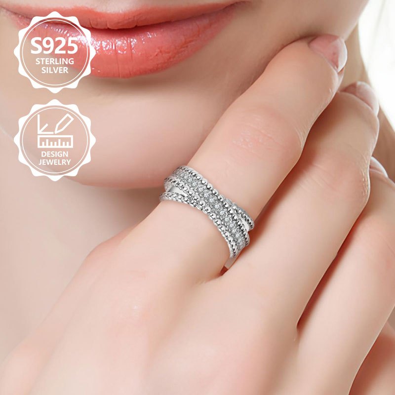 Inel de damă 925 Argint Sterling, model de lux, rafinat, elegant, la modă, incrustat cu zirconiu cubic sintetic, inel de damă de înaltă valoare, potrivit pentru călătorii, festivaluri, vacanțe, zile de naștere, ținută de zi cu zi