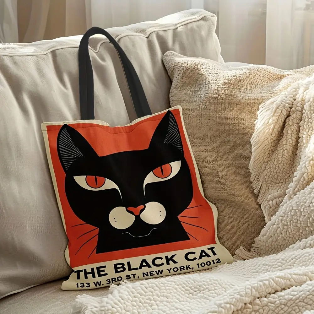 TEMU Bolsa tote vintage para mujer Jazz - Grande, reutilizable, adecuada para regalo de Halloween y Navidad, estampado de gato naranja y con jazz,