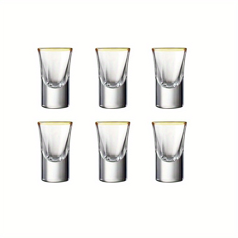 TEMU Lot de 6 mini verres à shot de 10 ml/0,34 oz à bordure dorée, verre à vodka et whisky à fond épais, gobelet créatif pour bar à domicile