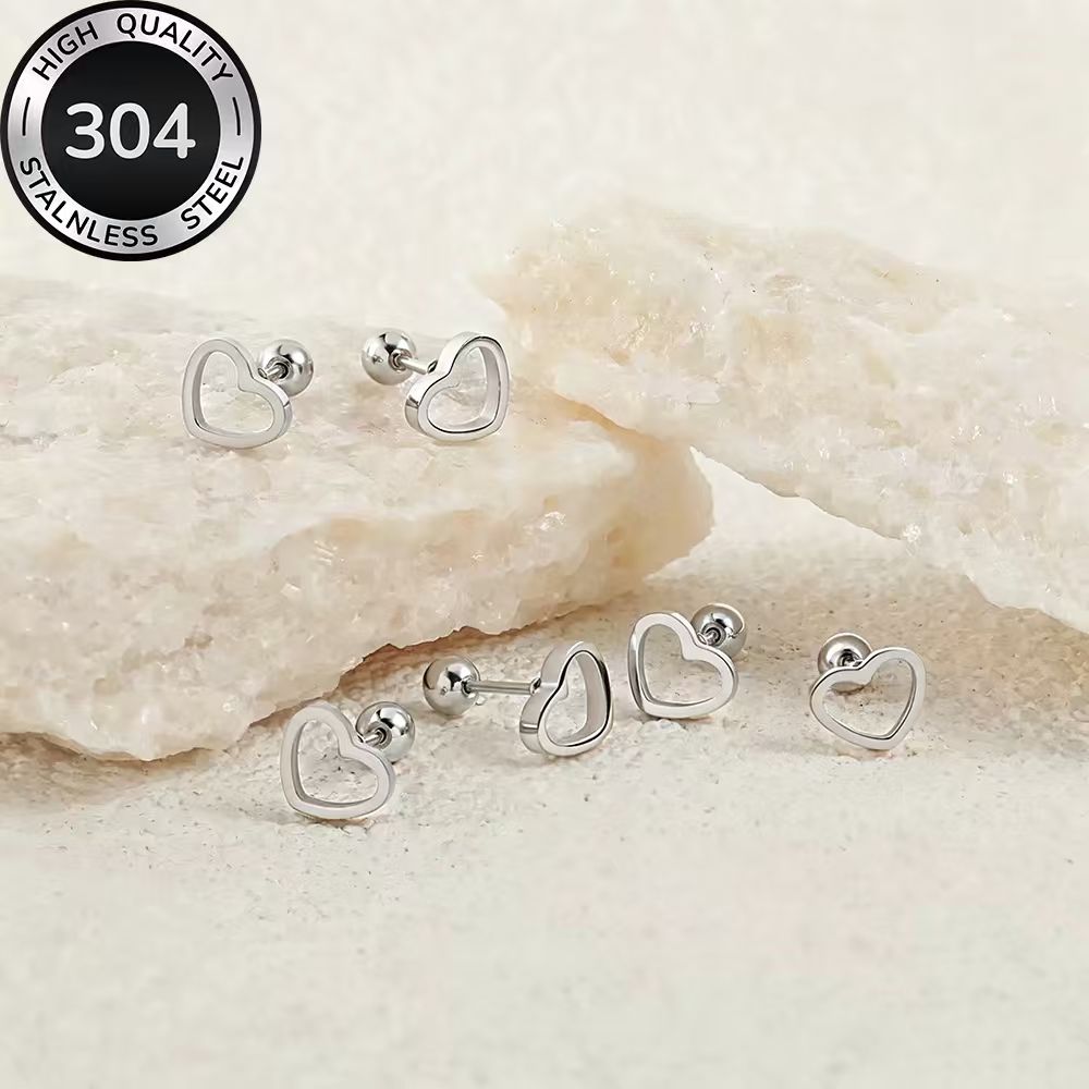 3-Pair Golden Stud Earrings Set