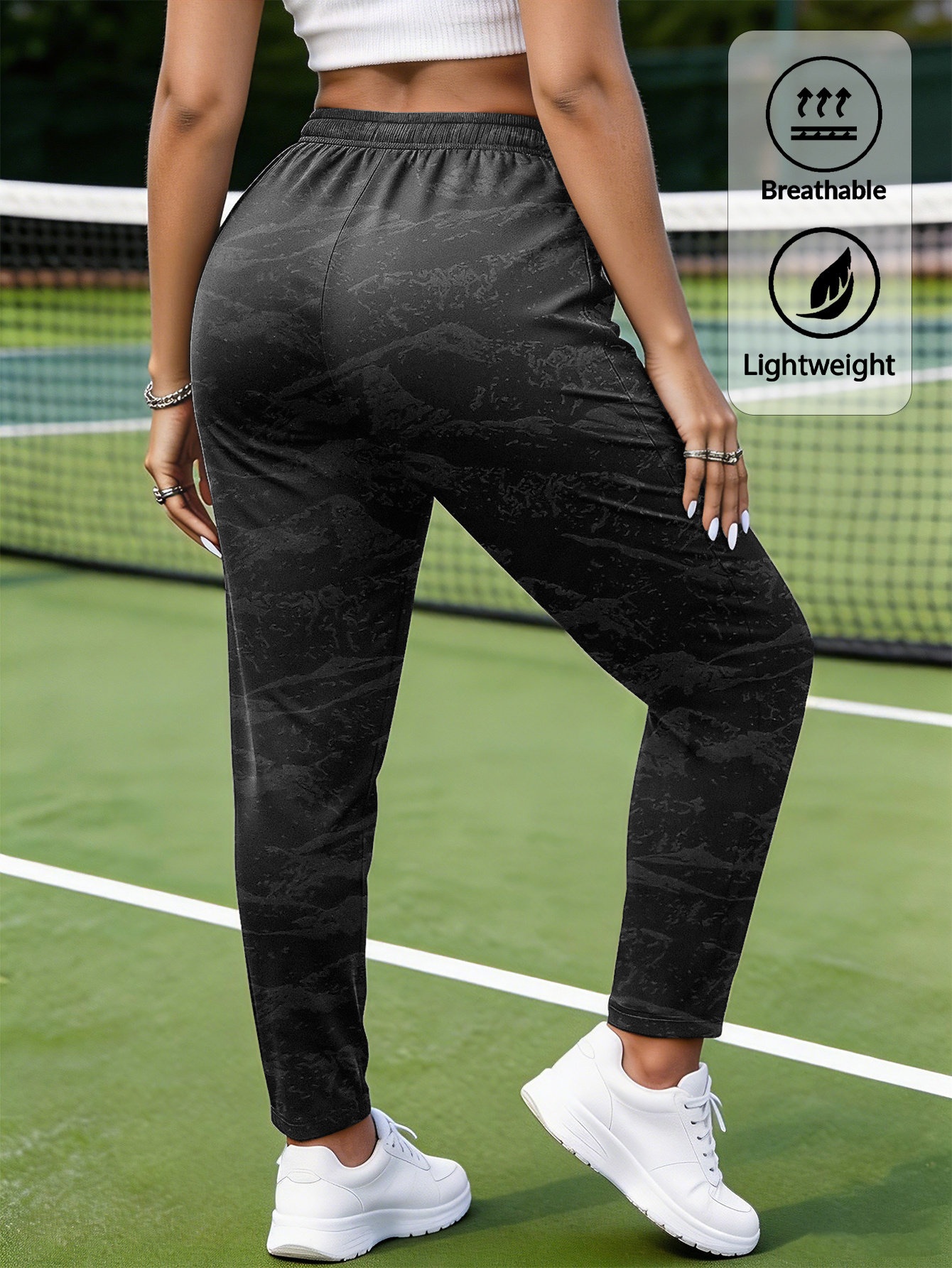Pantalon Camouflage Femme Pantalon stretch décontracté camouflage à séchage rapide pour femmes, taille à cordon de serrage avec poches zippées double face, pantalon léger et confortable toutes saisons pour usage quotidien et extérieur