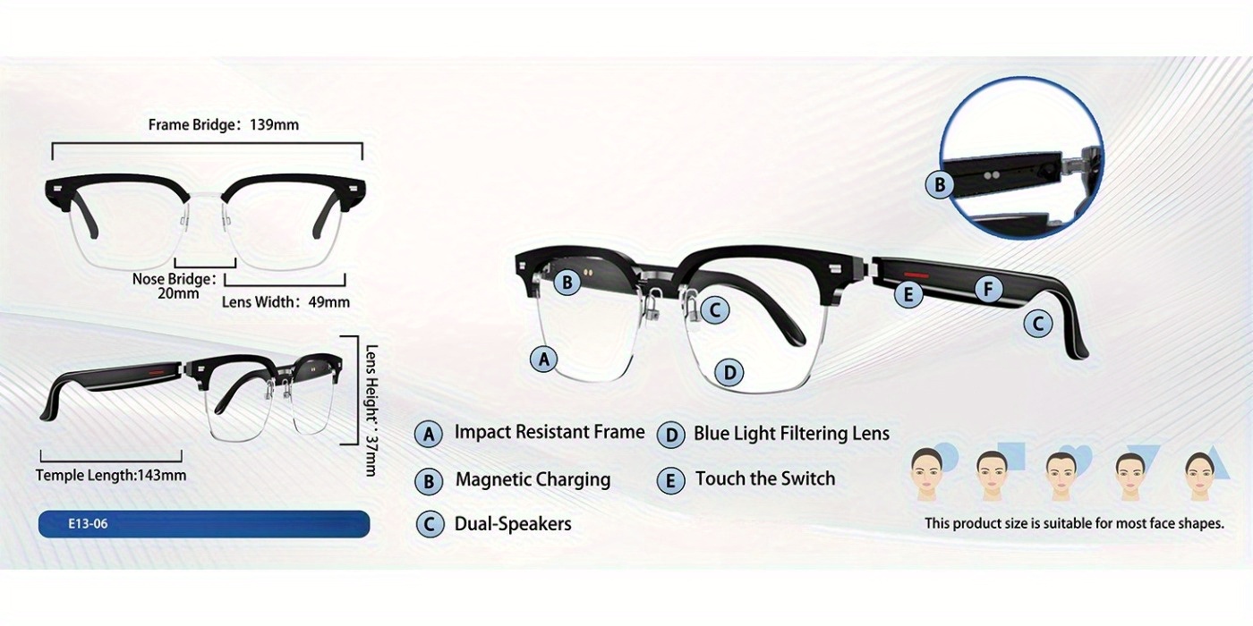 smart glasses with wireless audio for   men and women featuring built in open ear dual stereo microphone and speakers glasses   with blue light filtering and uv protection polarized lenses Product details 6