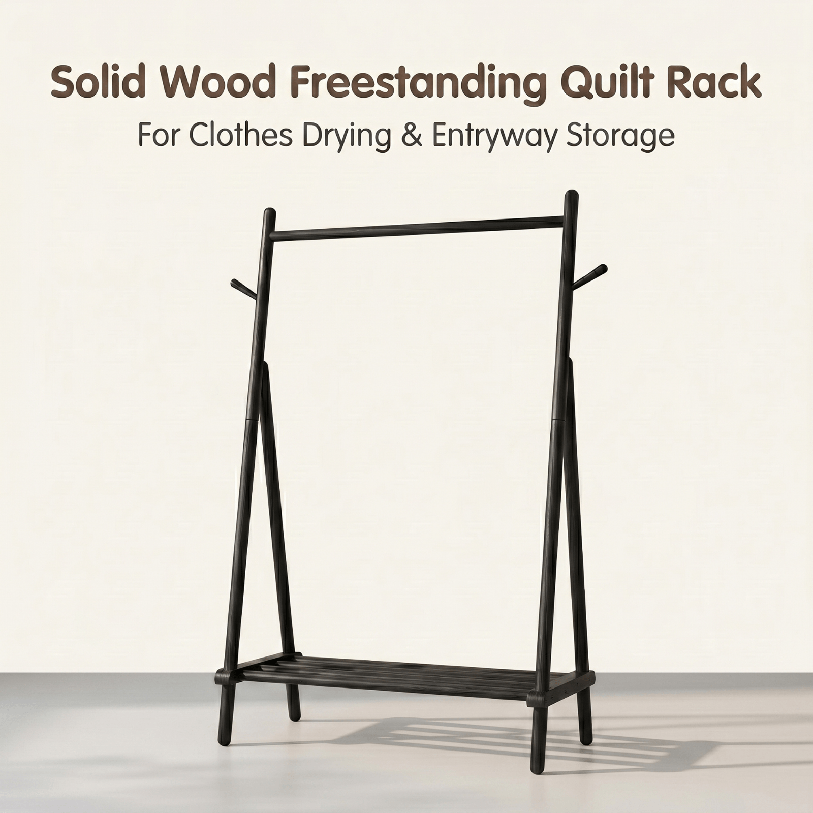 Solid Wood Quilt Rack with Bottom Storage Shelf - Modern Space-Saving Bed Frame Suitable for Home, Durable, Assembly Bedside Shelf Furniture, Rubberwood Bed Storage for Small Spaces (No Shelf Assembly)