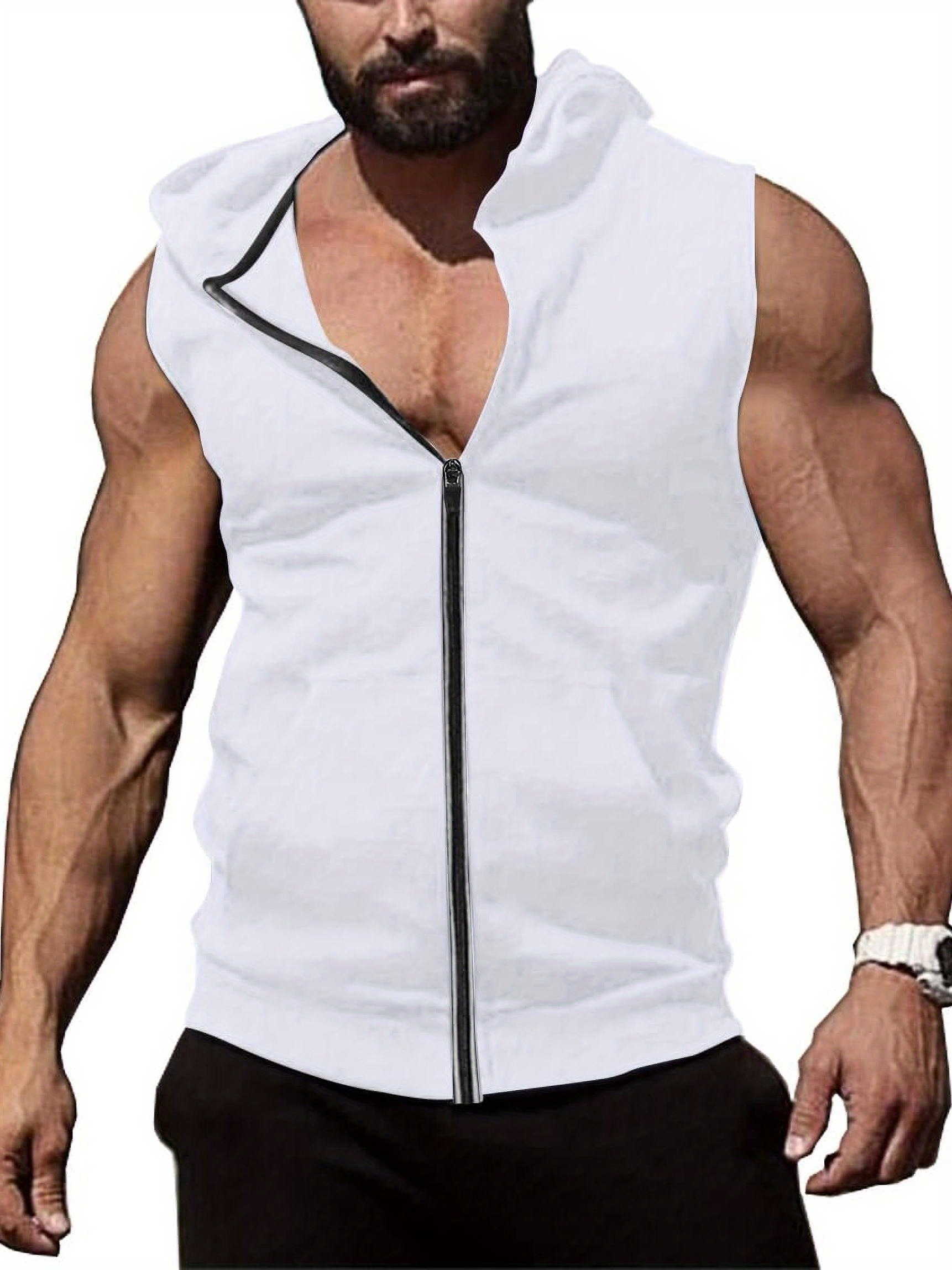 men's workout hooded tank top zip sleeveless gym Temu