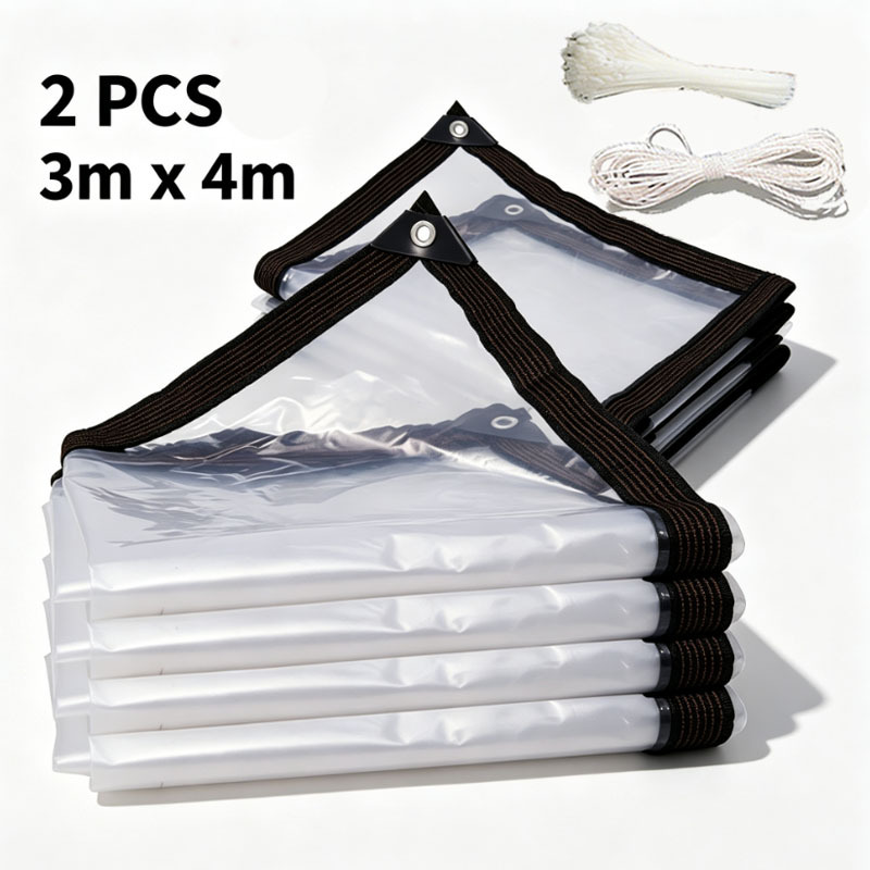 TEMU 2pcs Transparent Waterproof Tarpaulin, Windproof And Rainproof Sheet, Transparent Outdoor Garden Rain Cover, Windproof And Heat Preservation,