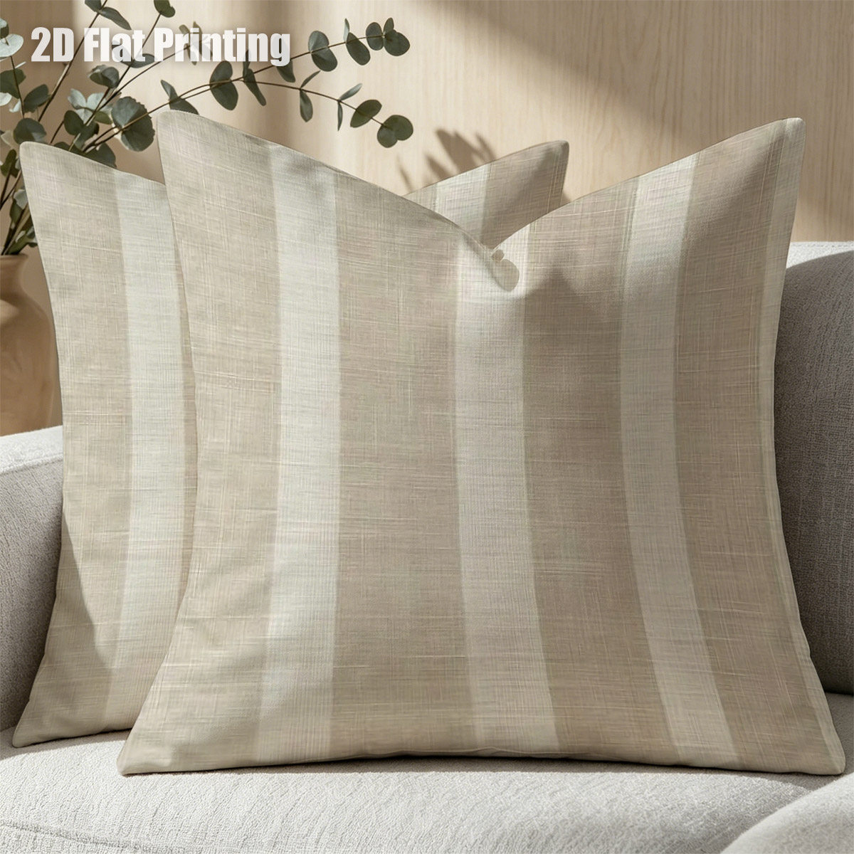 TEMU Fundas de cojín 2D de 2 piezas, clásicas a rayas beige y blancas, estampado, neutros, rayas verticales, para un de sofá , un de dormitorio