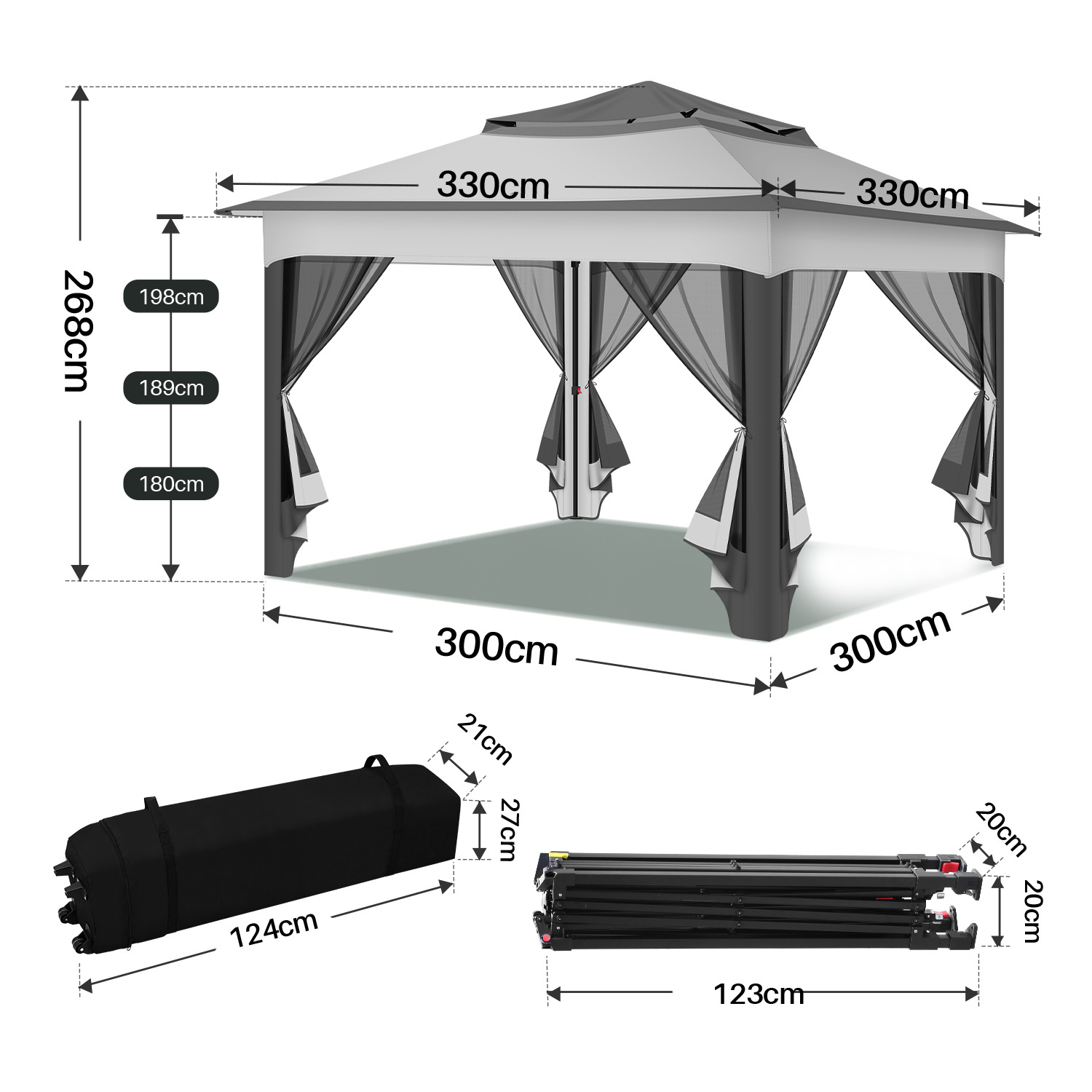 Gazebo 3.3x3.3x2.7m Mesh Uv-resistant Party Pop Up Removable Canopy . Side Parts Marquee Height 268cm Garden Of Colours Barbecue Garden Tent Bbq Sturdy With