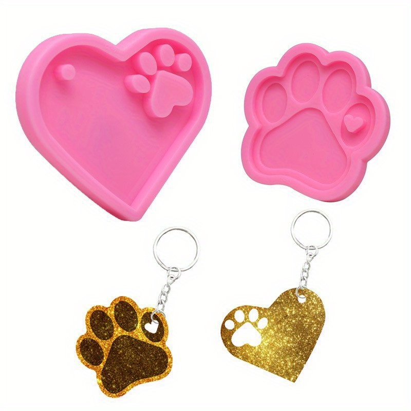 TEMU Dog Paw Print Heart-shaped Silicone Resin Molds - Dog Tag Making, Epoxy Resin Crafting, And Special Occasion Gifts For Christmas, Valentine's