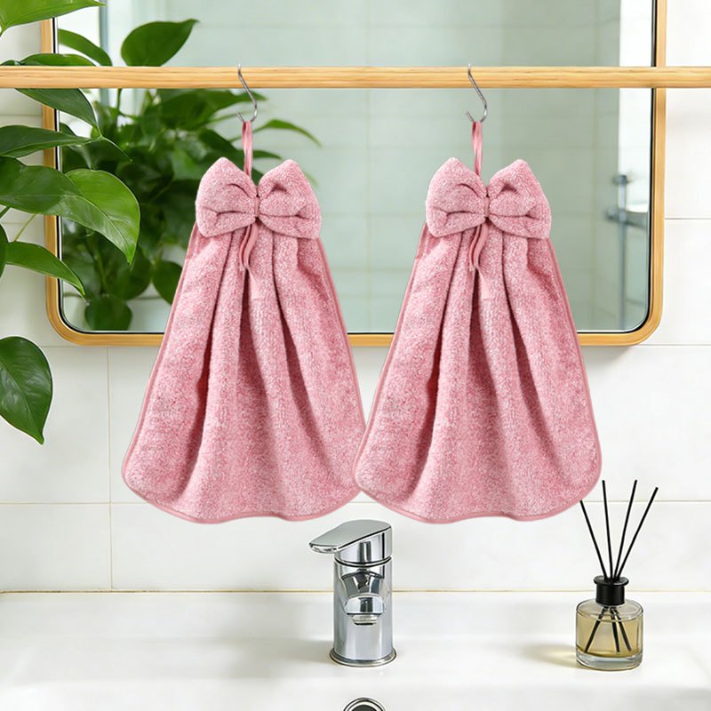 TEMU 2pcs Serviettes Suspendues Ciel Étoilé avec Nœud / 2pcs Serviettes de Toilette, Douces et Absorbantes, en Polaire Haute , avec de Jolis Crochets