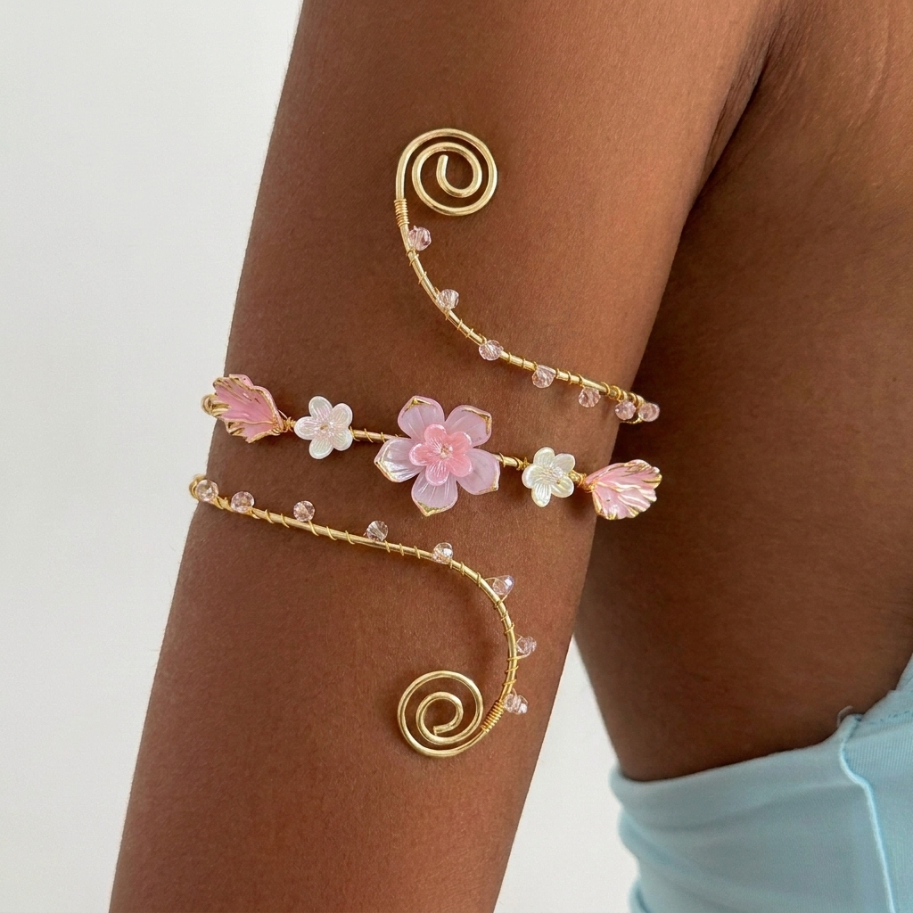 TEMU Bracelet bras enveloppant floral thermolaqué en trois dimensions, accessoire corporel sur le thème du mariage et des vacances