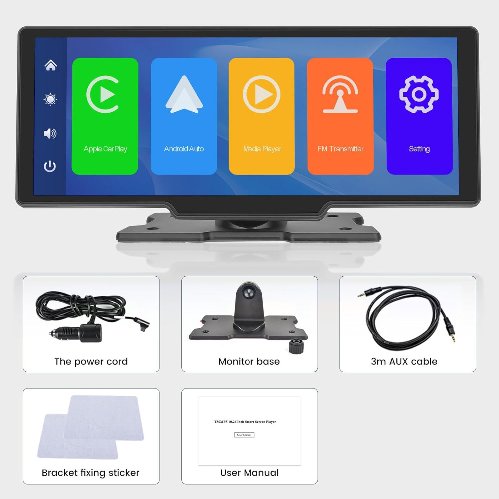 10.26-inch Portable Stereo Compatible For Auto & Carplay, Wireless Smart Player With Touchscreen, Receiver Suitable For Rear Camera, Dashboard Screen For Vehicles, Voice Control