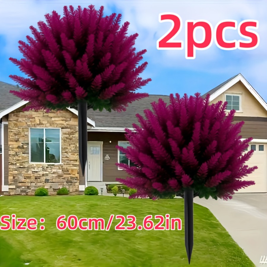 TEMU 2pcs, Red Simulated Wheat Ear Lavender With Floor Nails, Exquisite Simulated Artificial Flower, Indoor And Outdoor Decoration - Durable Outdoor