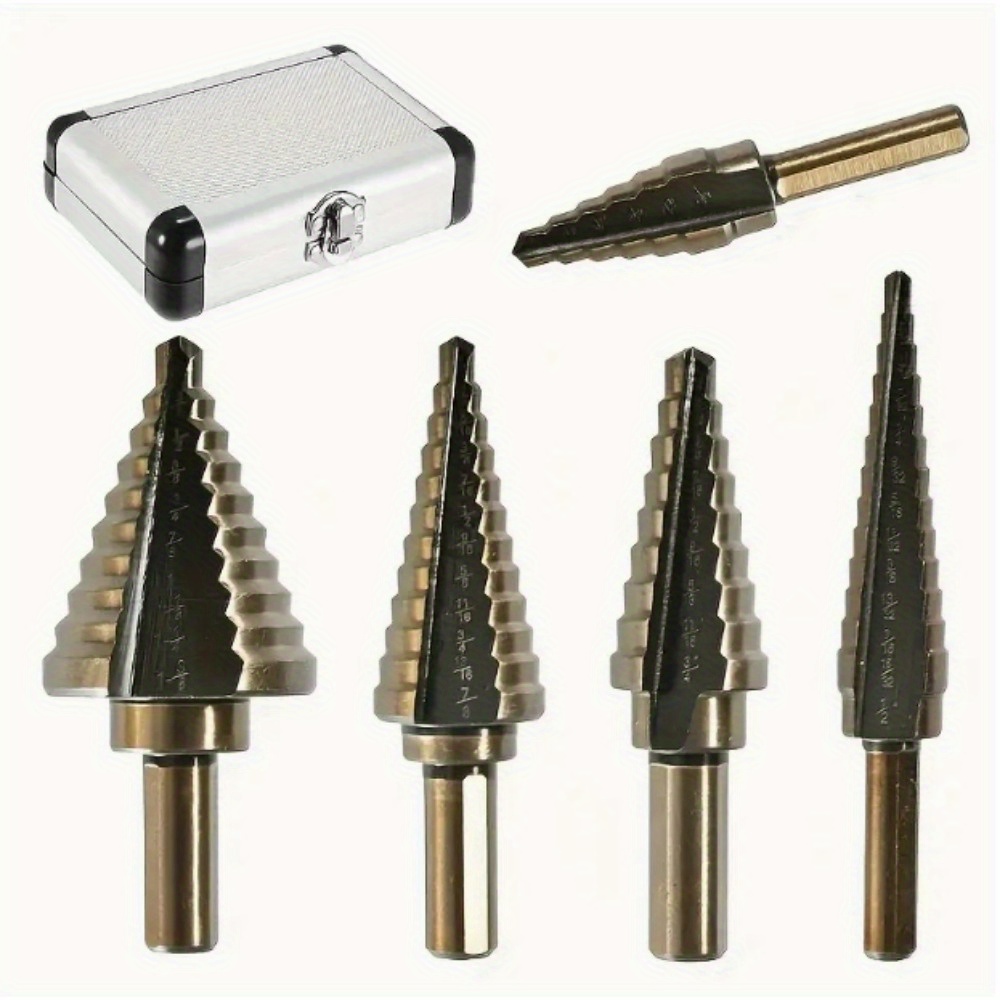 5pcs step drill british grilled yellow nitrided step drill   handle straight   pagoda drill step drill aluminum box packaging