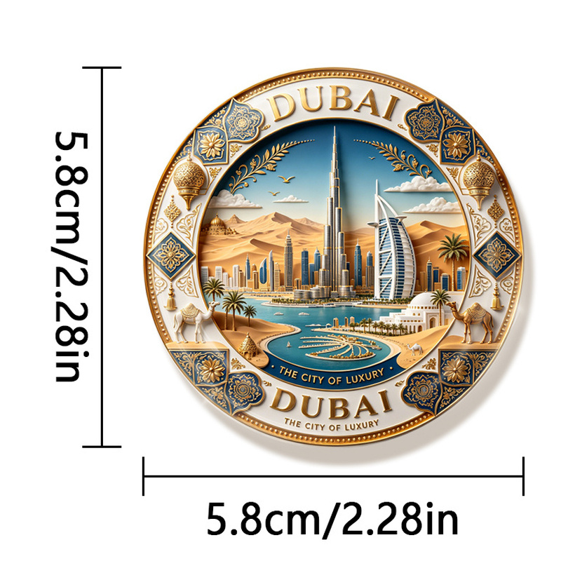 TEMU 1pc Dubai-themed Magnet Suitable For Fridge Magnets, Dubai Decor With Iconic Landmarks, Durable Acrylic Round Holder For Photos, Postcards,