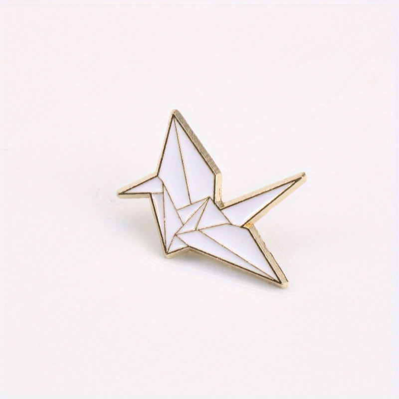 TEMU Pin de Esmalte de Aleación de Cigüeña Origami Artística - Elegante Cigüeña Blanca con Líneas Geométricas y Dorado - para Aprecian el Simbolismo
