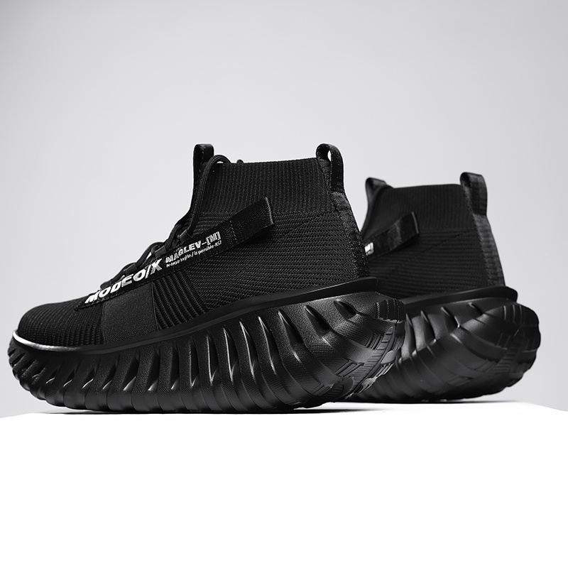 Men'S Knitted Sneakers High Top Lace-Up Breathable Mesh Socks Shoes Men'S Outdoor Lightweight Running Shoes