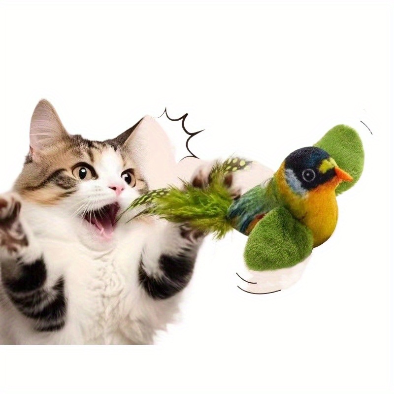 

Interactive Squeaky Bird Cat Toy - Plush, Battery-free, Animal For Small Breeds - Play & Exercise