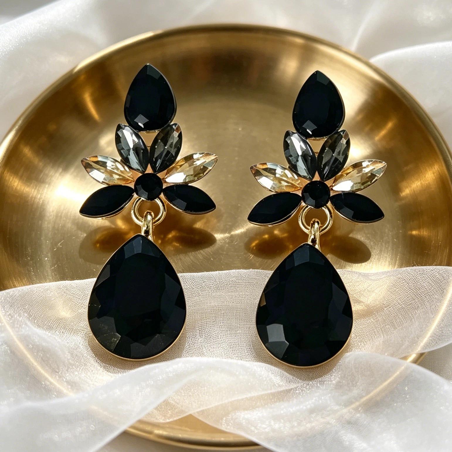 TEMU 1 Paire de Boucles d'Oreilles Rétro Noires Style , Émettant un Charme Élégant, Convient pour un Usage en Vacances