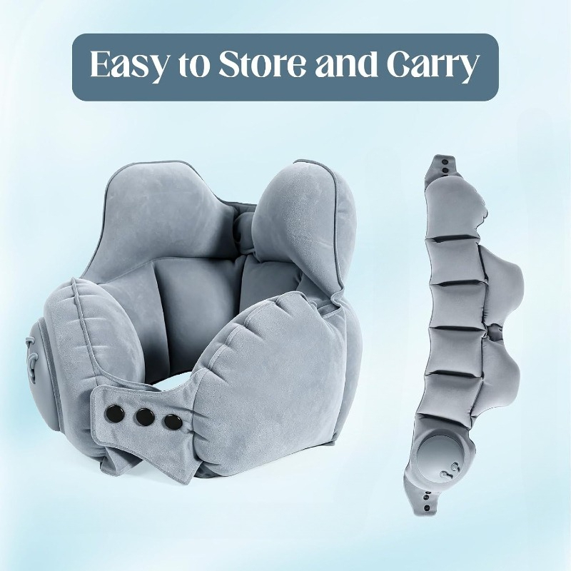 TEMU Oreiller de voyage de U à automatiquement par pression, coussin de bureau, oreiller de voiture et d'avion, support de tête ergonomique, adapté à