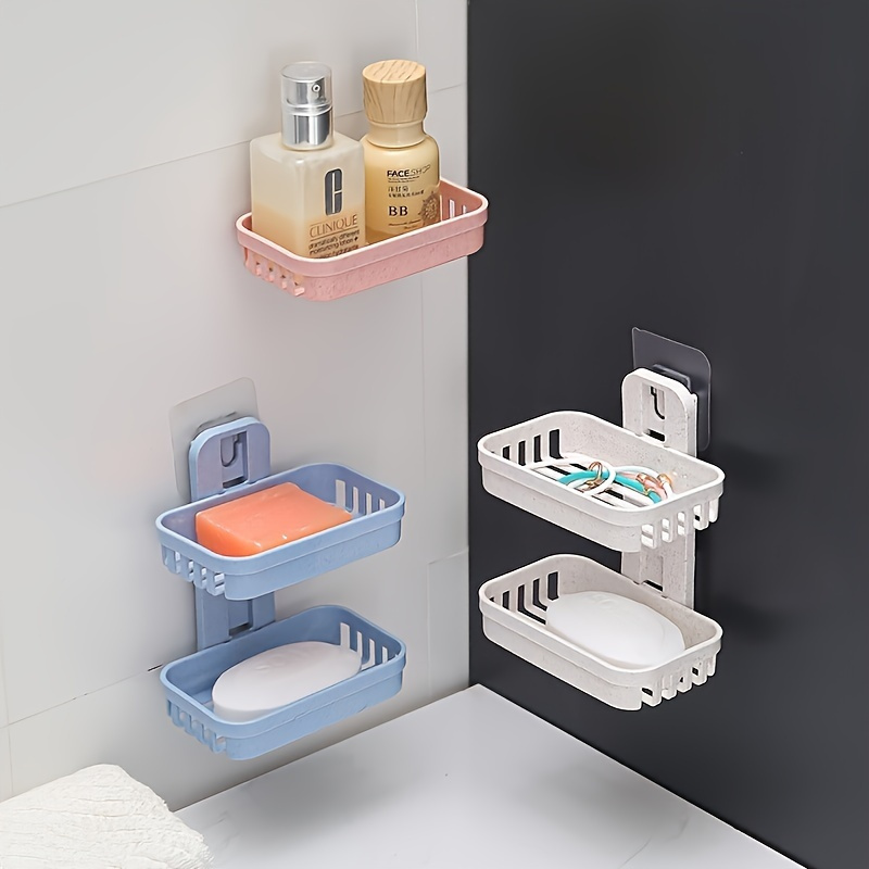 

1 Wall Mounted Double-layer Draining , Saving Bathroom Supplies Storage Rack, Waterproof And , Multifunctional Storage, To Drill Holes