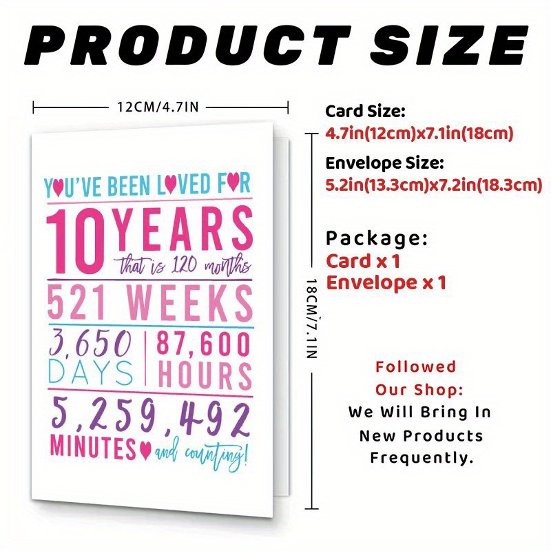 TEMU 1 Adorable Birthday Card For A 10th Celebration, A Son, Daughter, Nephew, Or Niece. A Great Gift For A Ten-year-old Grandson Or Granddaughter,