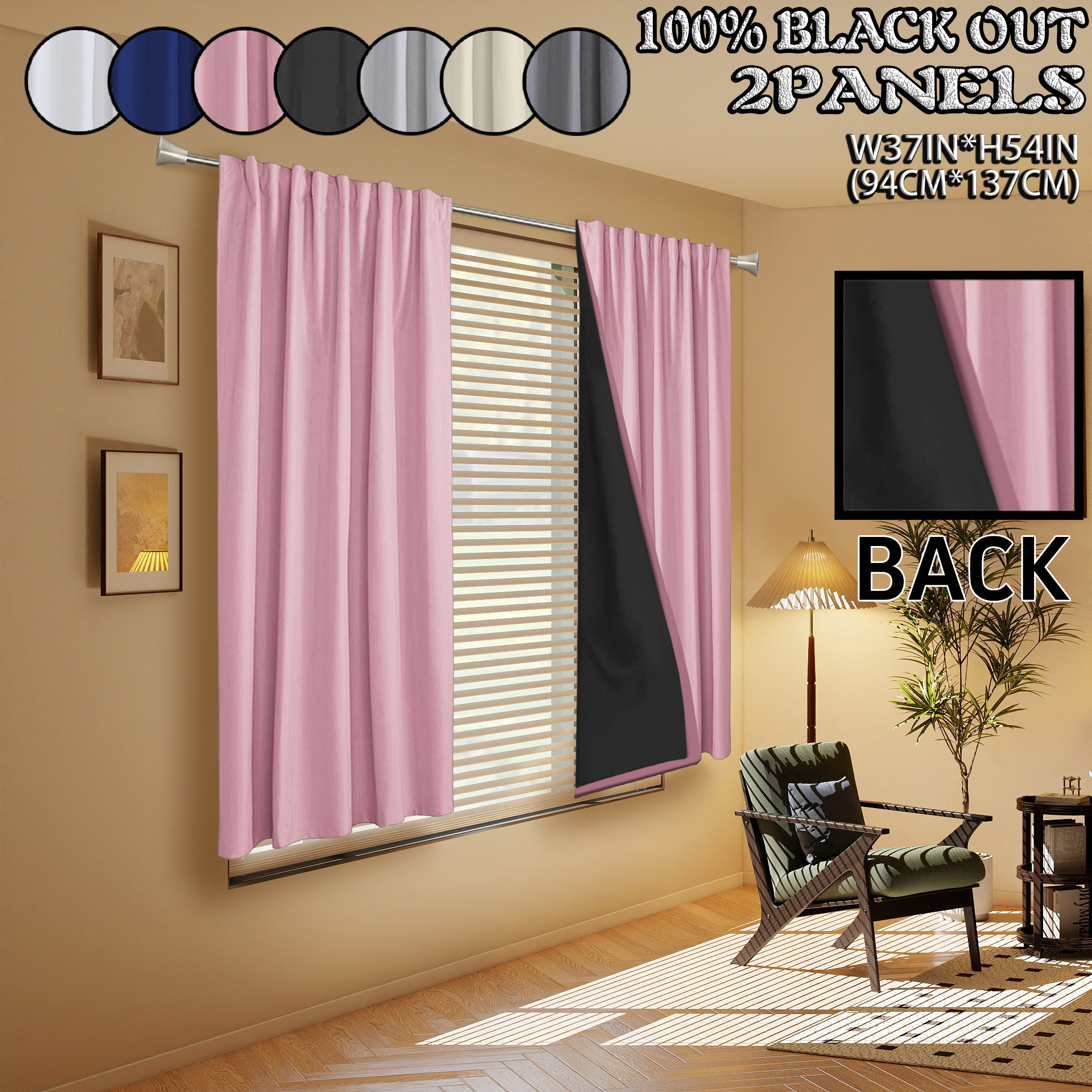 TEMU 2-panel Set, 100% Blackout, Thermal Insulation, And Noise-reducing Curtains. Light-blocking Laminated Curtains With A Polyester Fabric Backing.