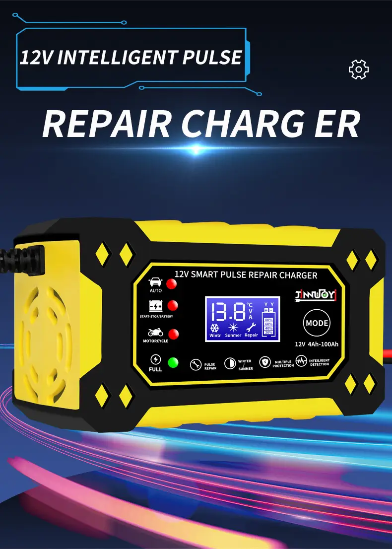 chargeur de batterie intelligent 12v 6a avec réparation par et affichage numérique - multimodes, multiprotection pour batteries au plomb dans , motos & suvs (prise eu), batterie rechargeable détails 1