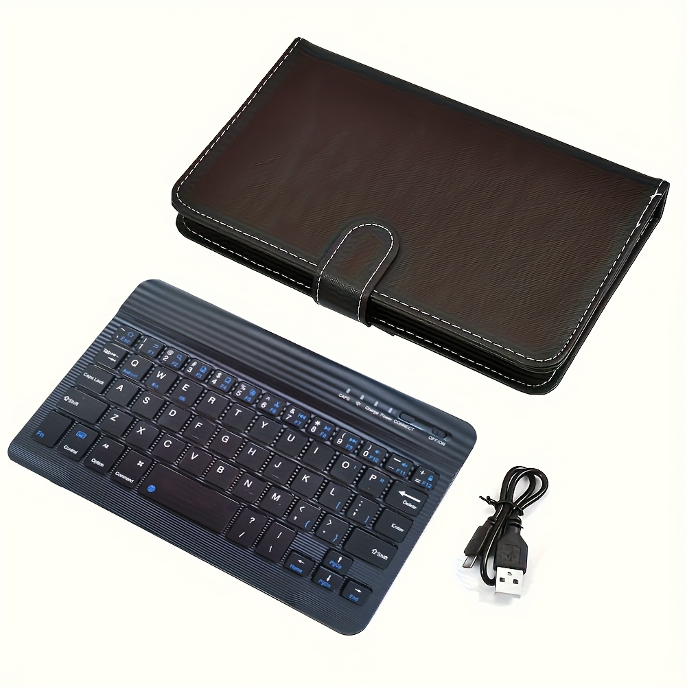 Compact Wireless Keyboard - Full Size, Collapsible, Black Faux Leather, Suitable for Mobile Phones, Tablets, And Laptops, Optional With/Without Stylus Pen