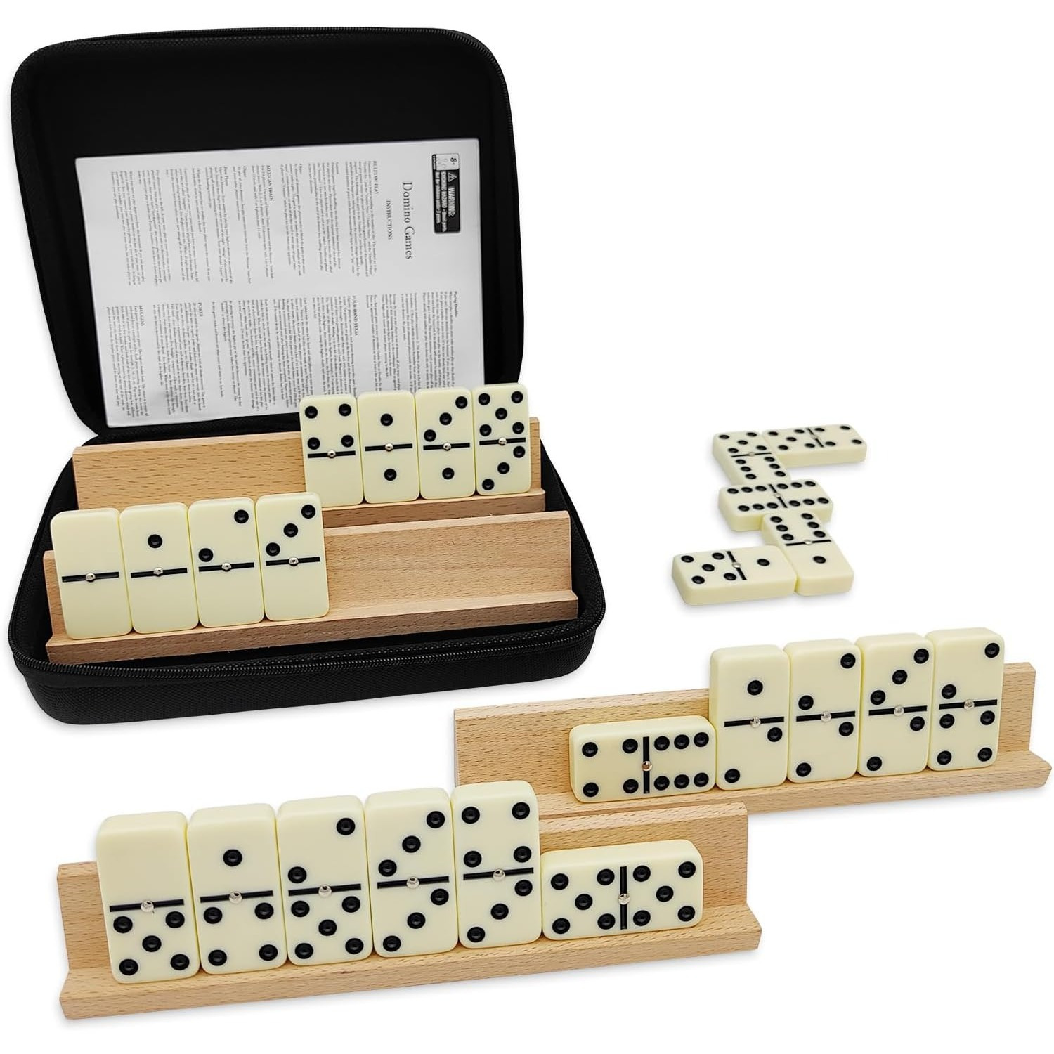 

Deluxe Set With Wooden Racks & Portable Case - Family Board Games, White Plastic