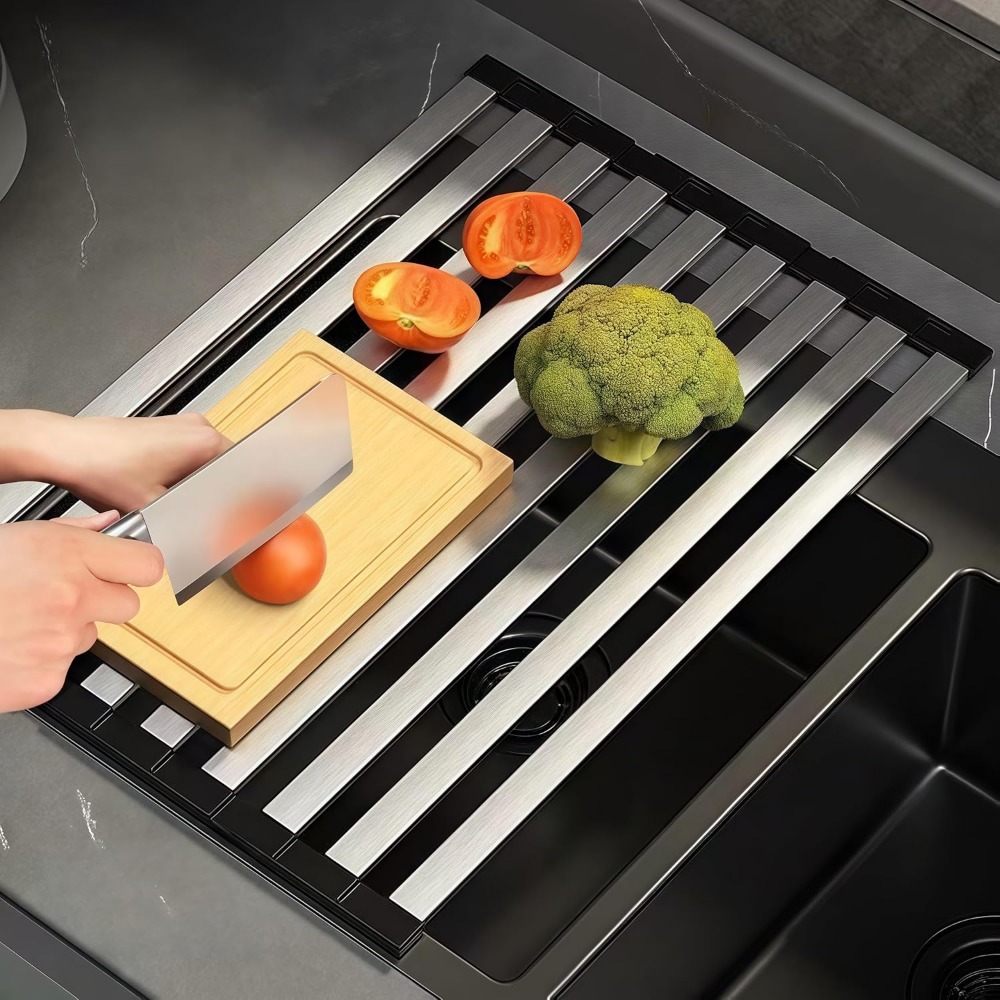 Foldable Drying Rack For Kitchen Sinks Made Of 304 Stainless Steel With Silicone Grips, Measuring 50×32.5cm, Of Holding 20-30kg Of Plates And Utensils, Designed To