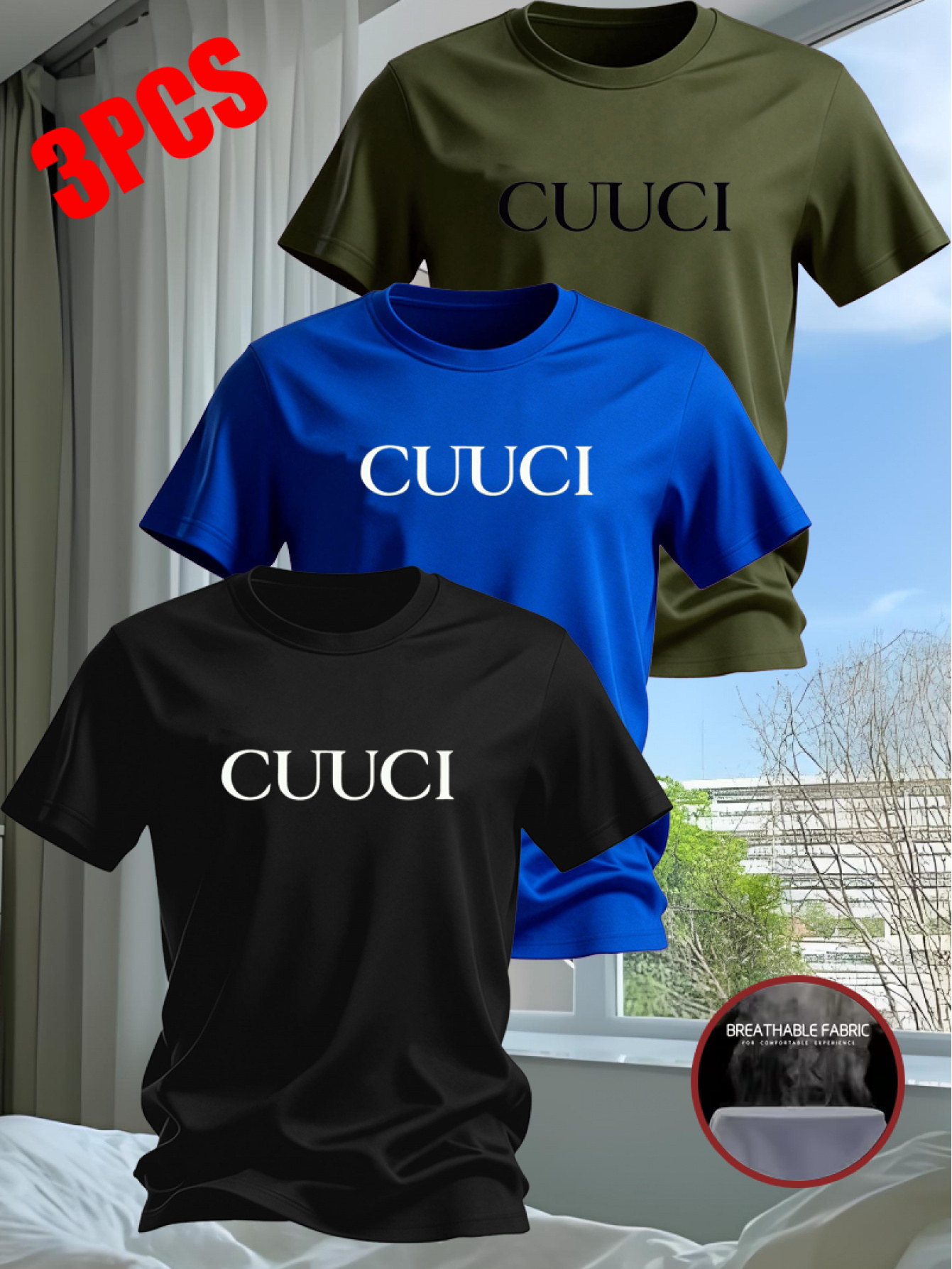   printed design mens streetwear casual short sleeve t shirt 3pcs set cross border