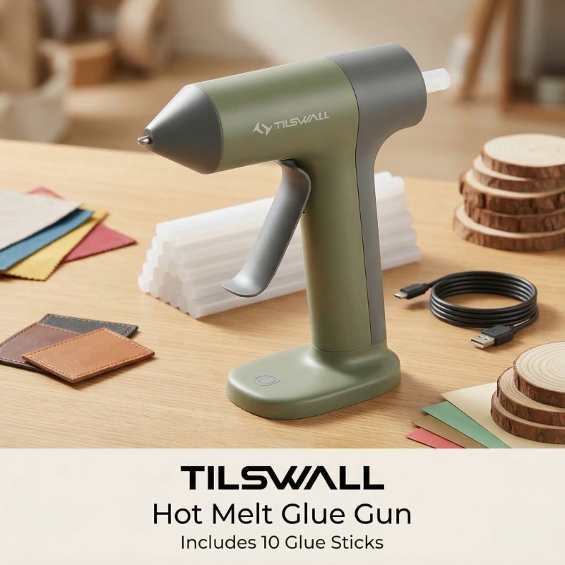 TEMU Cordless Hot Melt Glue Gun | Rapid Heating And Anti-drip Nozzle, Convenient Usb-c Charging, With 10 Large Glue Sticks (7 X 140mm), Ideal For