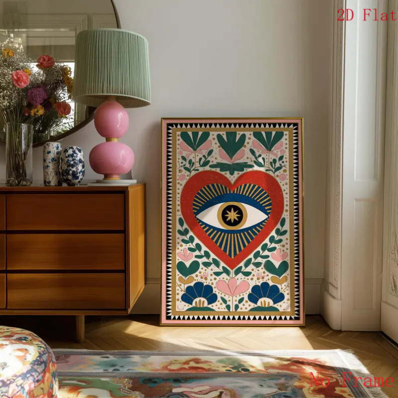 TEMU d'art 2D plates, 2D plates, 2D plates 1/PCS Cœur Œil : Affiche sur toile de populaires mystérieux, Décoration de cadre mural Cœur Esprit Bohème,