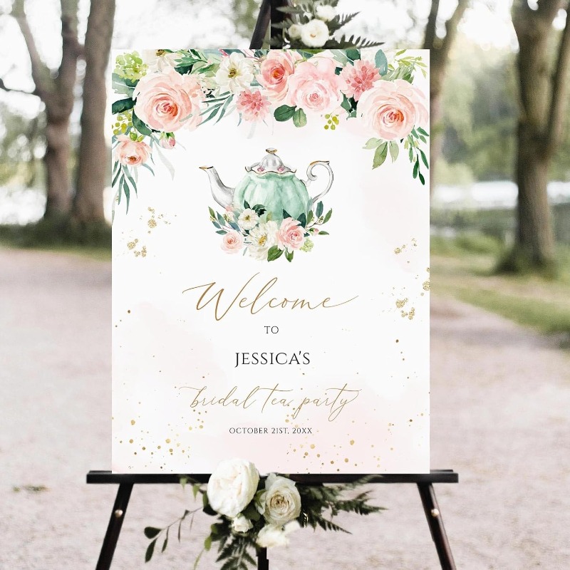 TEMU Affiche Plate 2D Personnalisée, Affiche Plate 2D Non Encadrée, Affiche Personnalisée pour Fête de Thé de Mariée, Panneau de pour Fête de Thé de