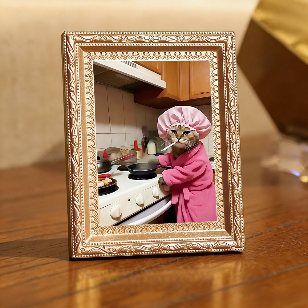 TEMU Aimant de réfrigérateur en bois Chat en Robe Rose - Style Humoristique, Convient pour la Décoration de Cuisine, Aimant de Réfrigérateur en Bois