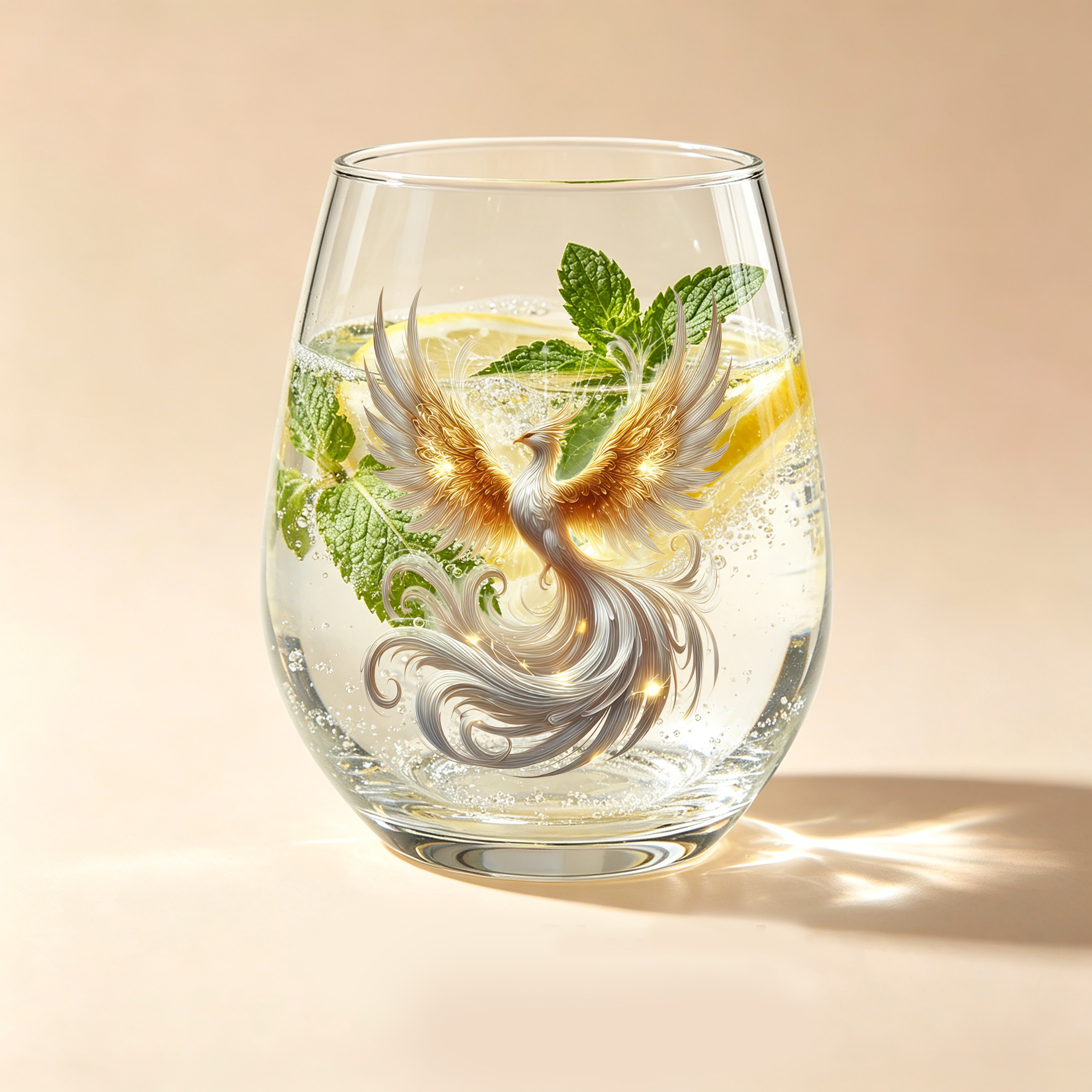 TEMU 1pc Gilded Long-tailed Phoenix Print, 350ml Egg-shaped Glass, Drinking Cup, Juice Cup, Stemless Wine Glass, Scratch-resistant And Whiskey Glass,