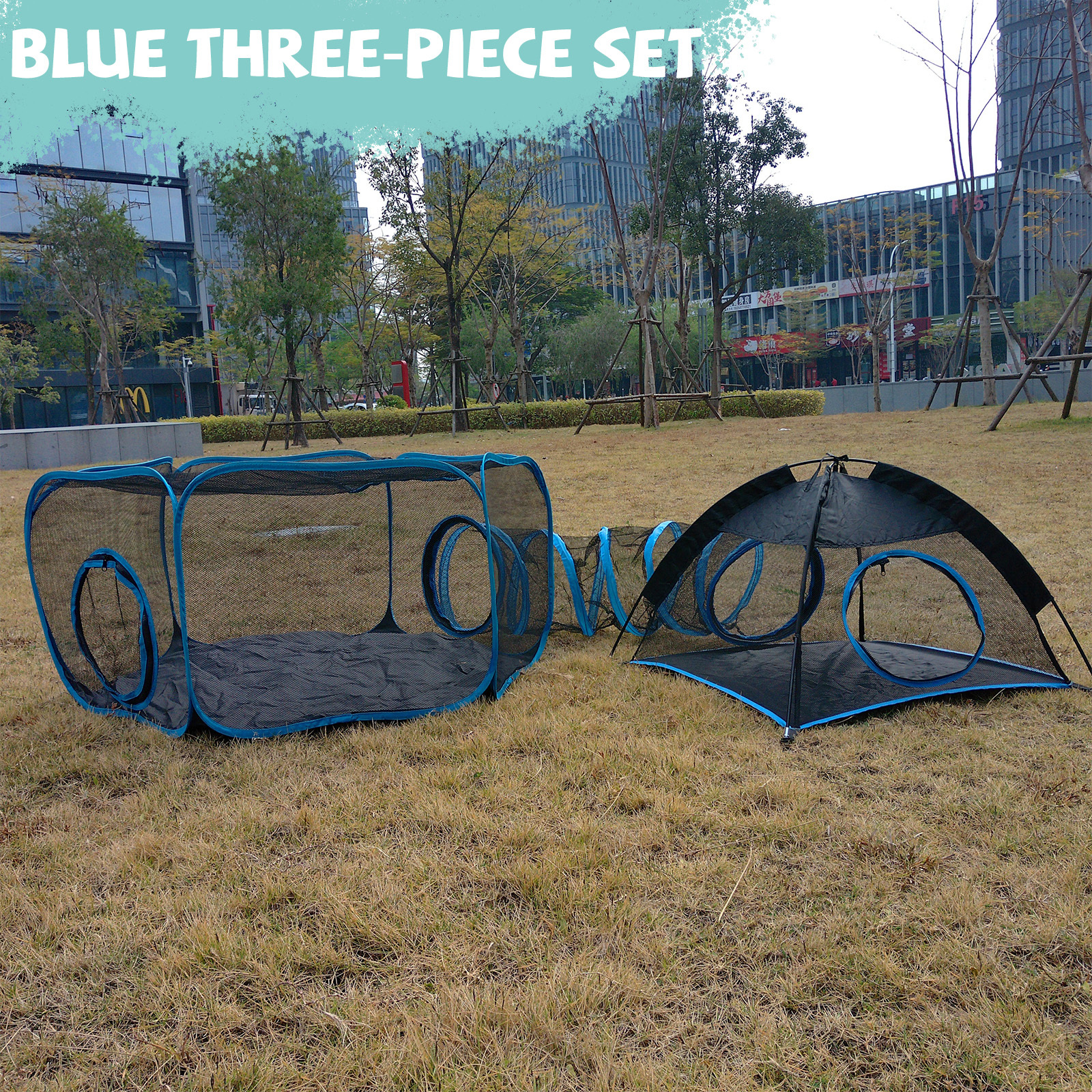 TEMU 3-in-1 Playpen With Tunnel & Tent, Portable Mesh Pet Enclosure For Indoor/outdoor, Ideal For Spring Balcony Relaxation & Easter Pet Gatherings